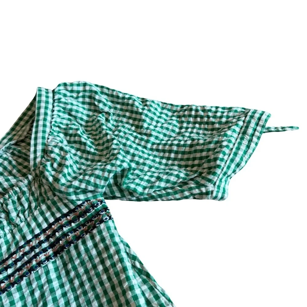 Free People Cass Midi Dress Green White Gingham Boho Stretch Gauze Size Small
